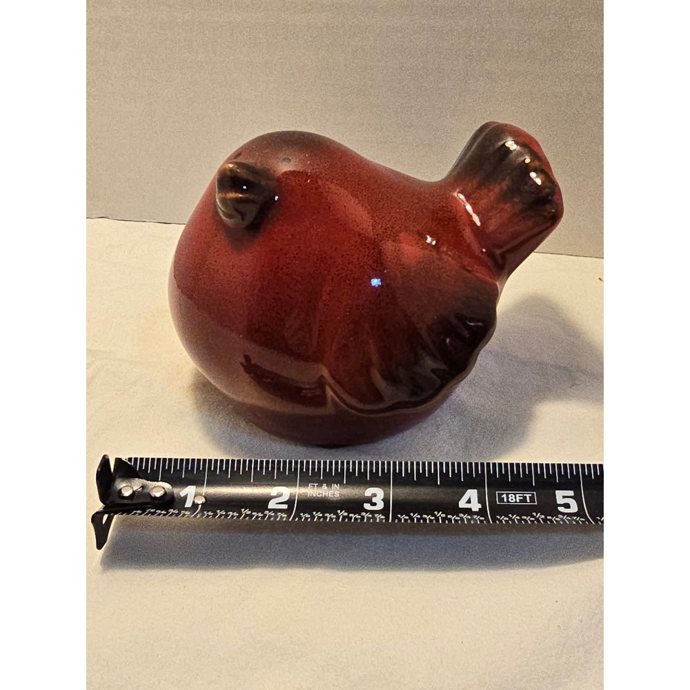 Red Ceramic Chubby Bird Figurine Glossy Round Songbird Home Decor 4.5 Inch - Picture 5 of 6